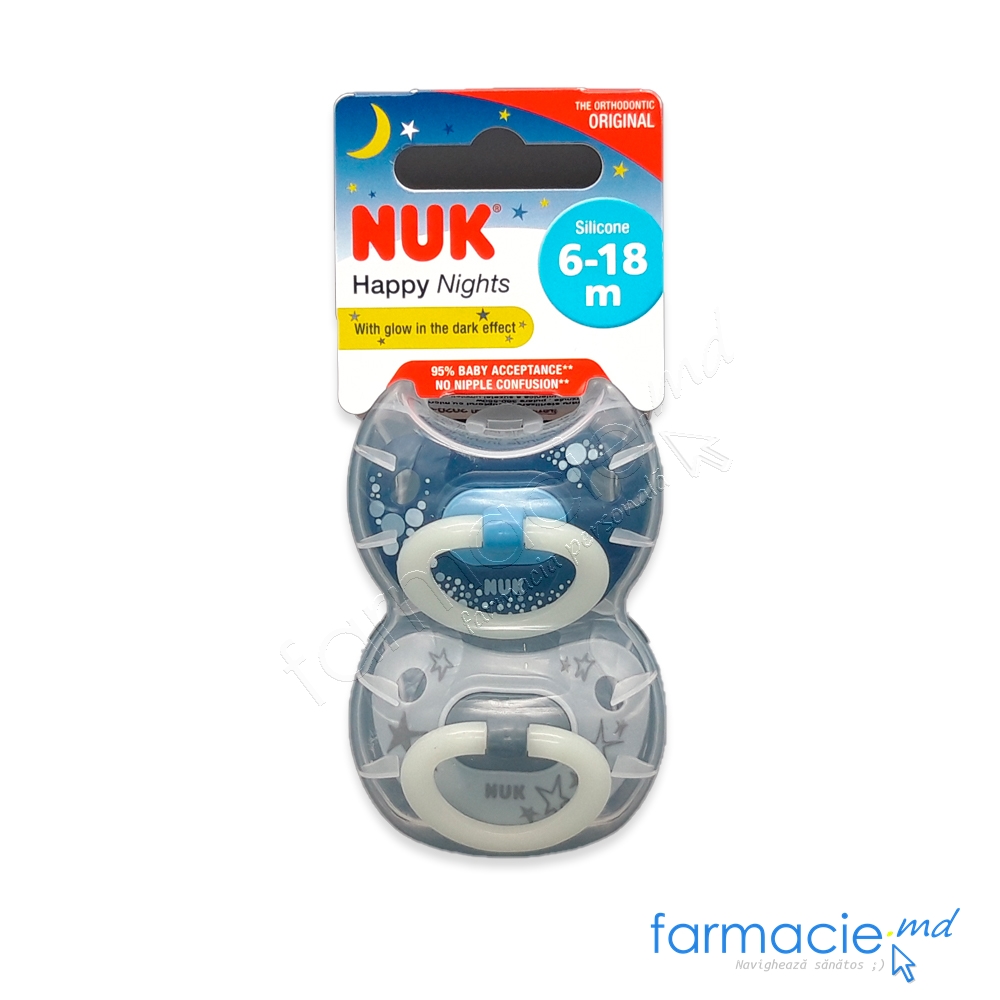 NUK Suzete silicon Happy Nights 6-18luni in cutie N2