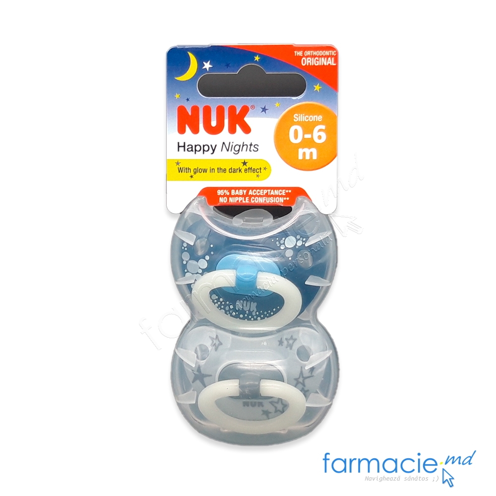 NUK Suzete silicon Happy Nights 0-6luni in cutie N2