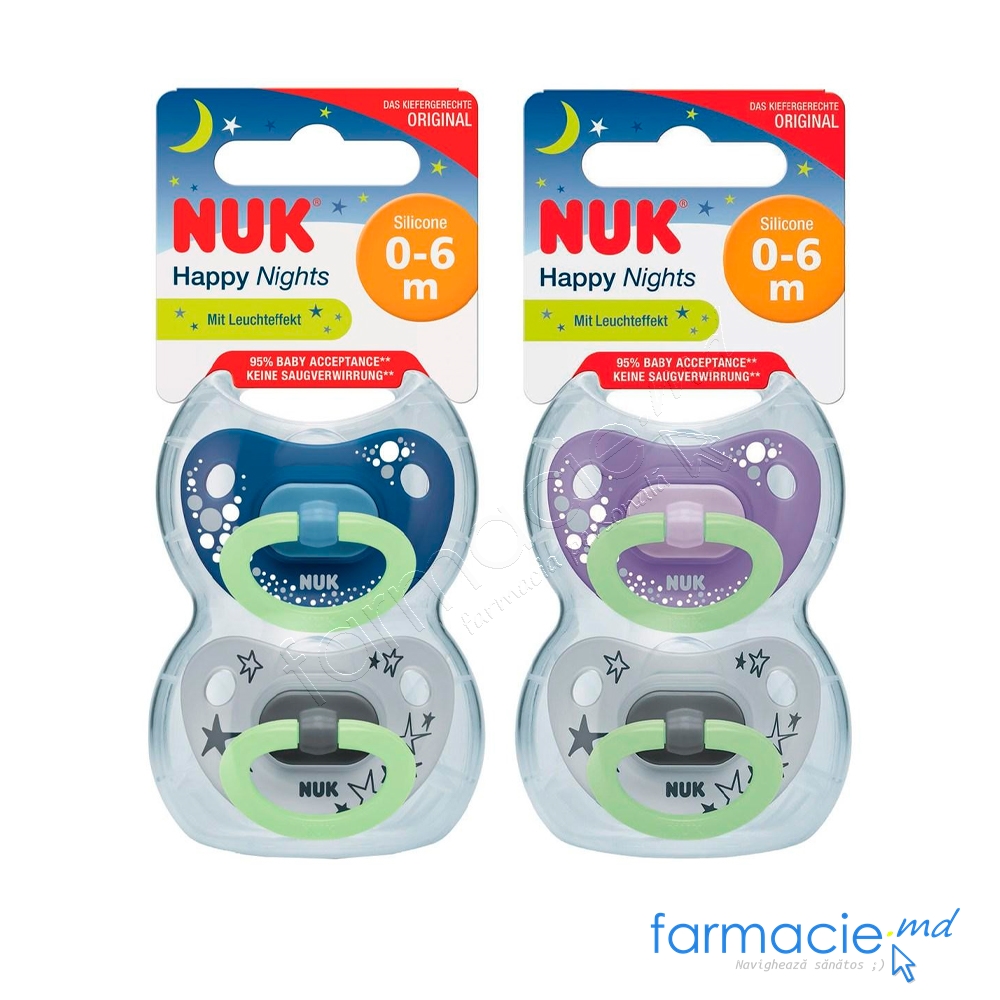 NUK Suzete silicon Happy Nights 0-6luni in cutie N2