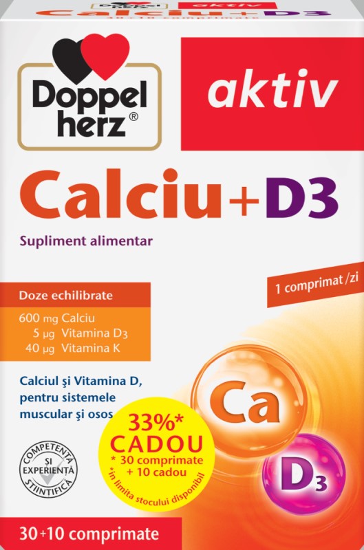 Calciu 600mg+Vit D3 5mkg comp. N30 +10 CADOU Doppelherz