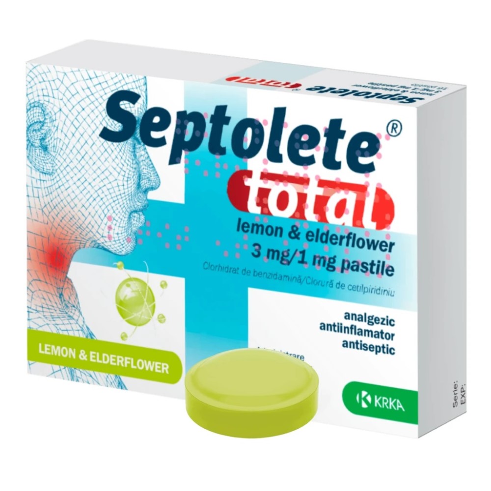 Septolete® total lemon & elderflower pastile 3mg/1mg N8x2 KRKA