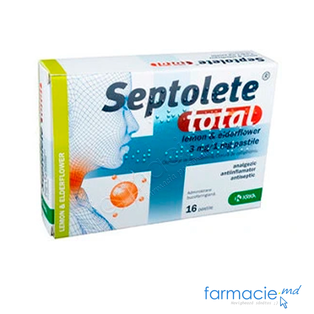 Septolete® total lemon & elderflower pastile 3mg/1mg N8x2 KRKA