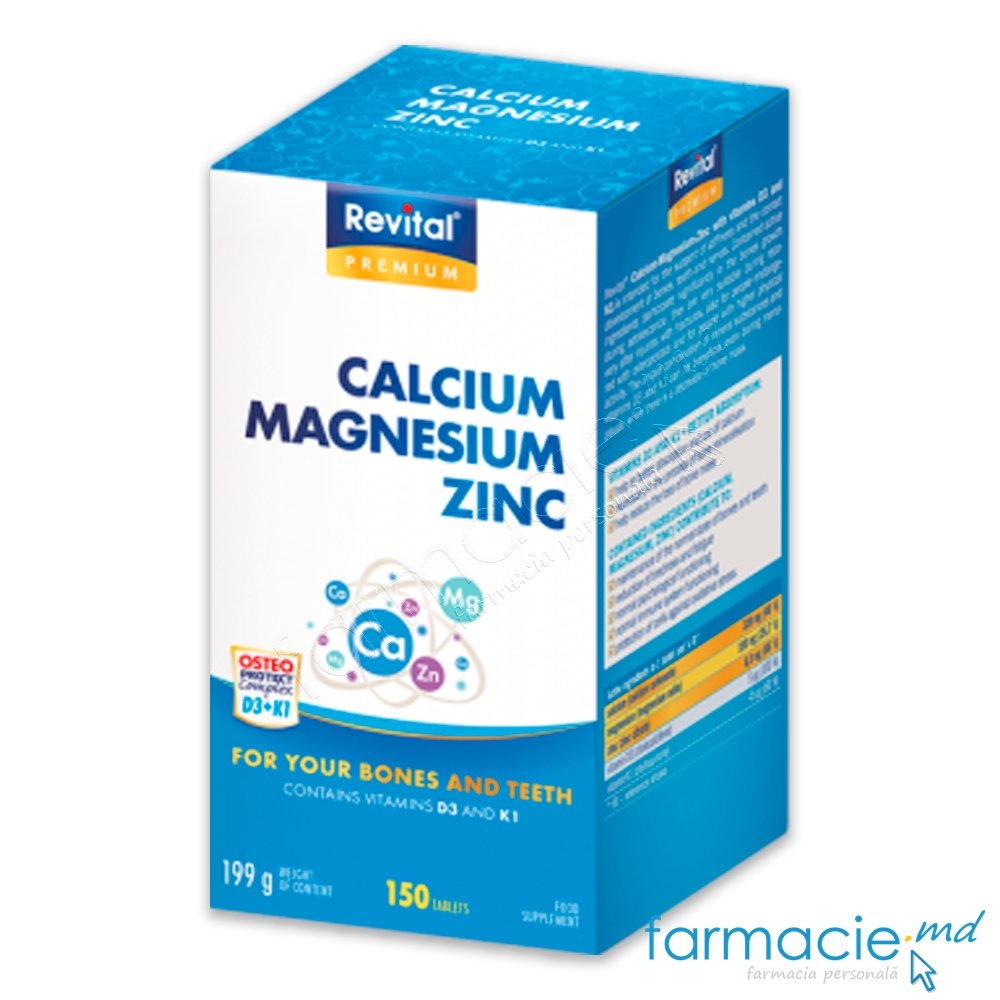 Calciu Magneziu Zinc+D3+K1 (oase, dinti, sistem nervos) tab. N150 Revital