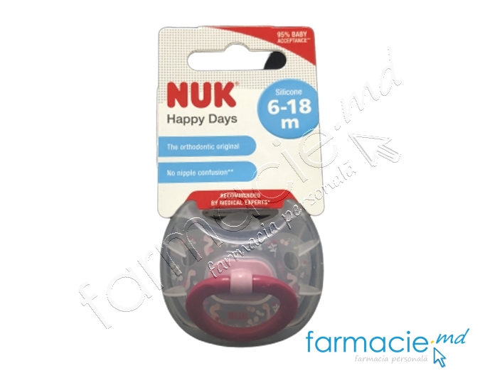 NUK Suzeta silicon Happy Days 6-18luni in cutie