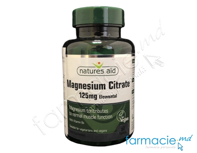 Magneziu Citrat 125mg (elemental)+Vit B6 5mg VEGAN comp. N60 Natures Aid