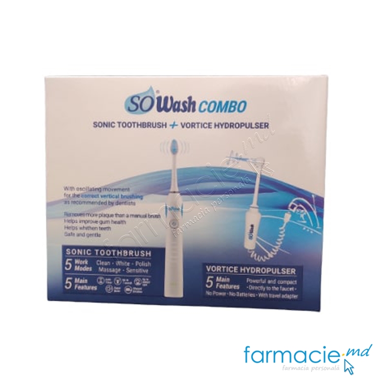 Periuta de dinti electrica So Wash Combo Sonic+4 rezerve+1 dus bucal (cu incarcator)