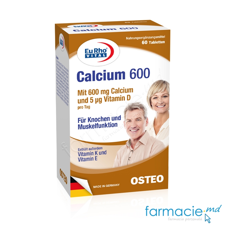 Calciu 600mg+Vit D 5mcg+Vit K, E comp. N60 EuRho Vital