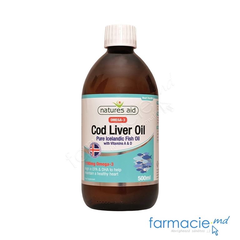 Cod Liver Oil Pur-Omega-3 1190mg 500ml Natures Aid