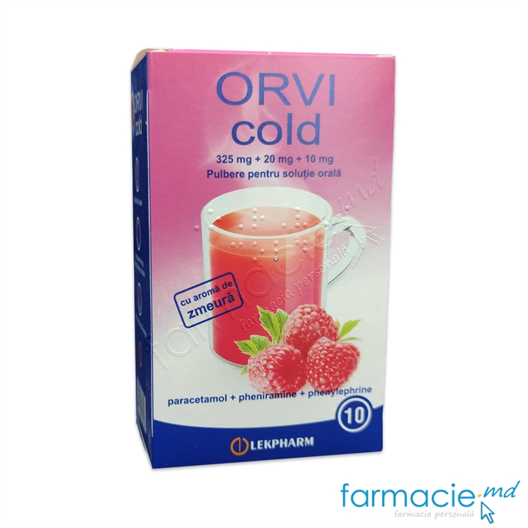 ORVI cold cu aroma de zmeura pulb./sol. orala325 mg + 20 mg + 10 mg 10 g N10
