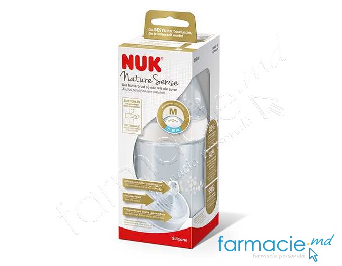 NUK Sticluta Nature Sense plastic 260ml+tetina silicon 6-18luni M