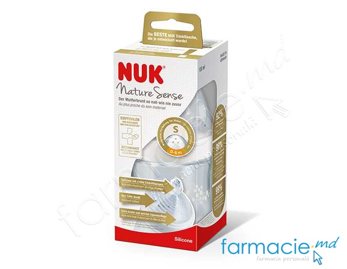 NUK Sticluta Nature Sense plastic 150ml+tetina silicon 0-6luni S