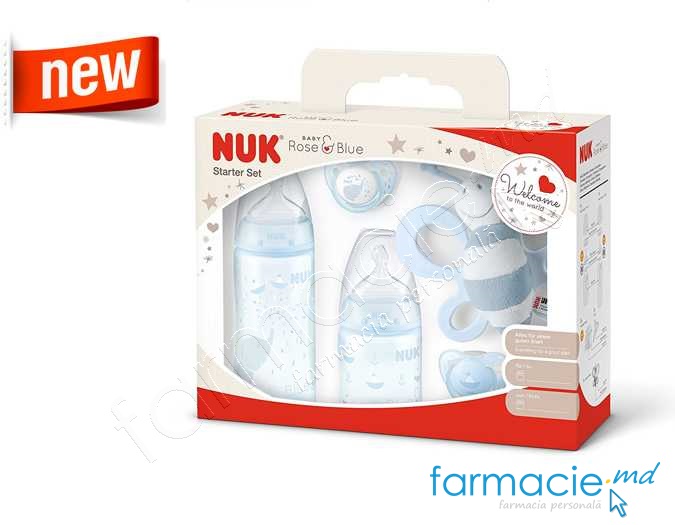 NUK Set Baby Blue (biberon N2,suzeta N2, jucarie)