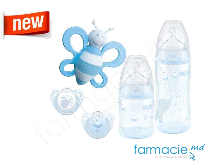NUK Set Baby Blue (biberon N2,suzeta N2, jucarie)