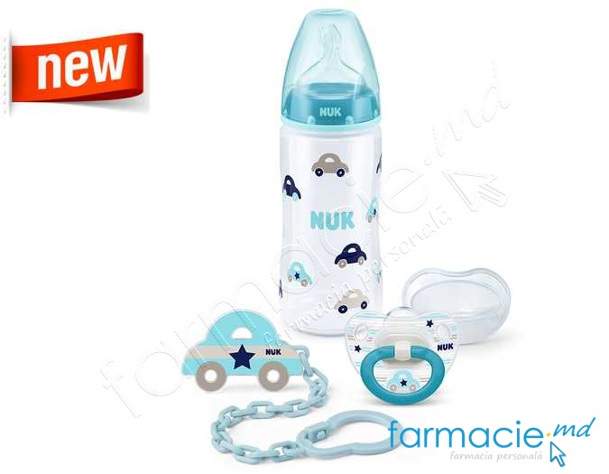NUK Set collection blue (1 sticluta,1 suzeta,1 lantisor)