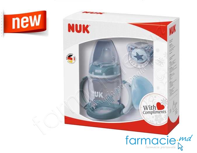 NUK Set collection blue (1 sticluta,1 suzeta,1 lantisor)
