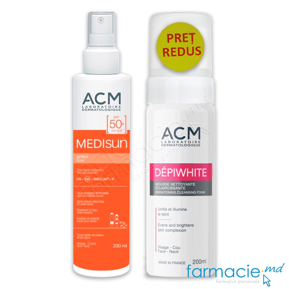 Medisun SPF50 Spray 200 ml+Depiwhite spuma de curatat 200ml PRET REDUS