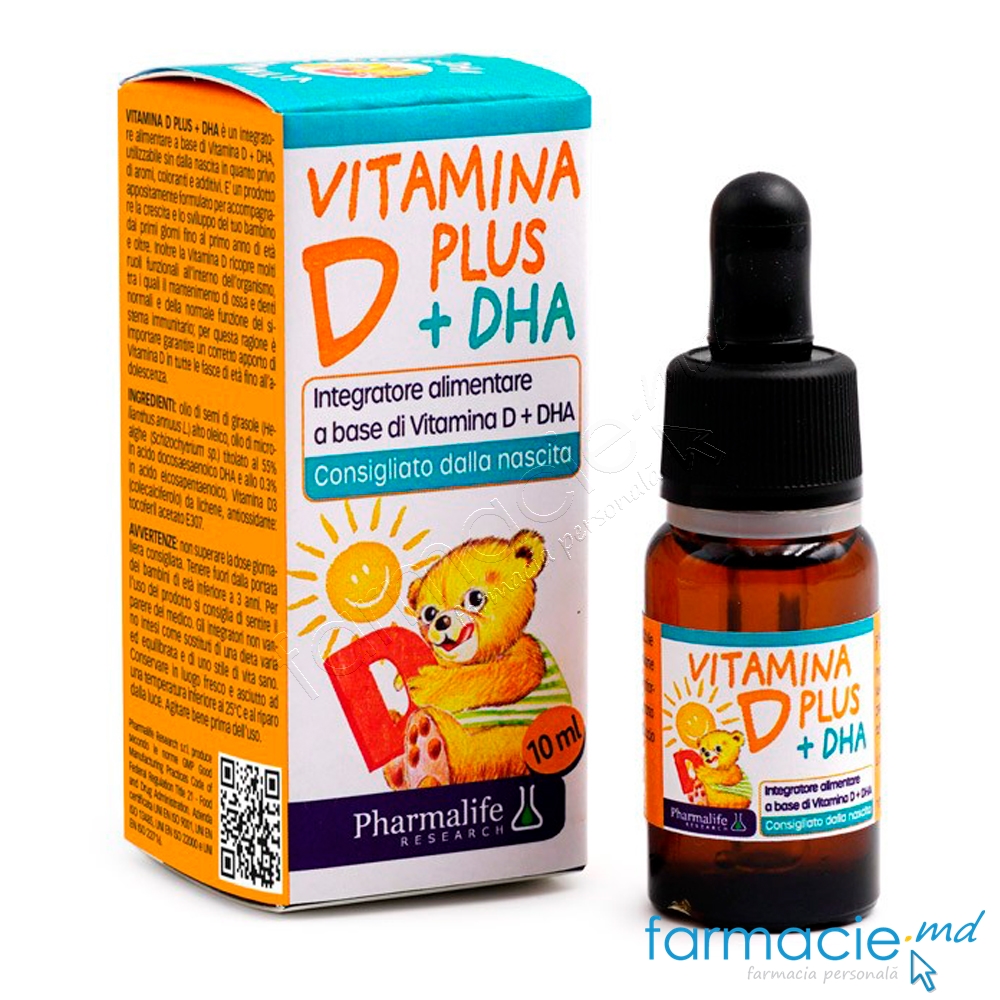 Vitamina D Plus+DHA pic.10ml 0luni+ (oase,dinti,imunitate) Pharmalife