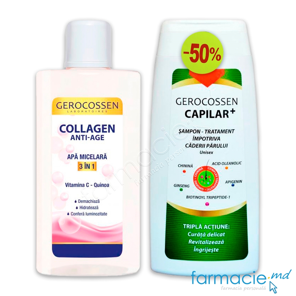 Gerocossen Colagen Anti Age Apa micelara 3 in 1 Vitamina C 300ml+Gerocossen Capilar+unisex sampon tratament impotriva caderii parului 275ml (-50%)