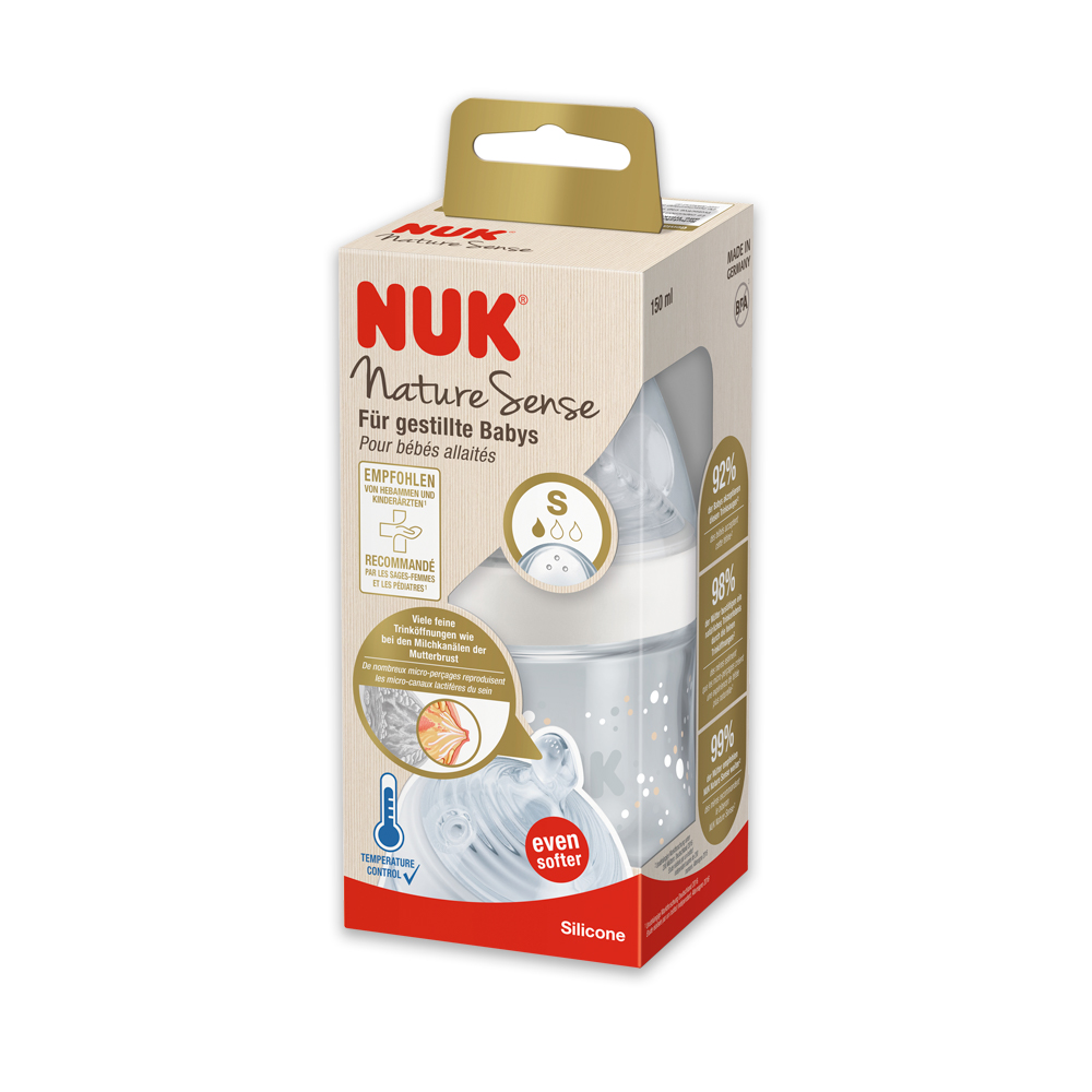 NUK Sticluta Nature Sense plastic 150 ml+tetina silicon 0-6luni (S)