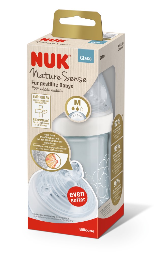 NUK Sticluta Nature Sense sticla 240ml+tetina silicon 0-6luni (M)