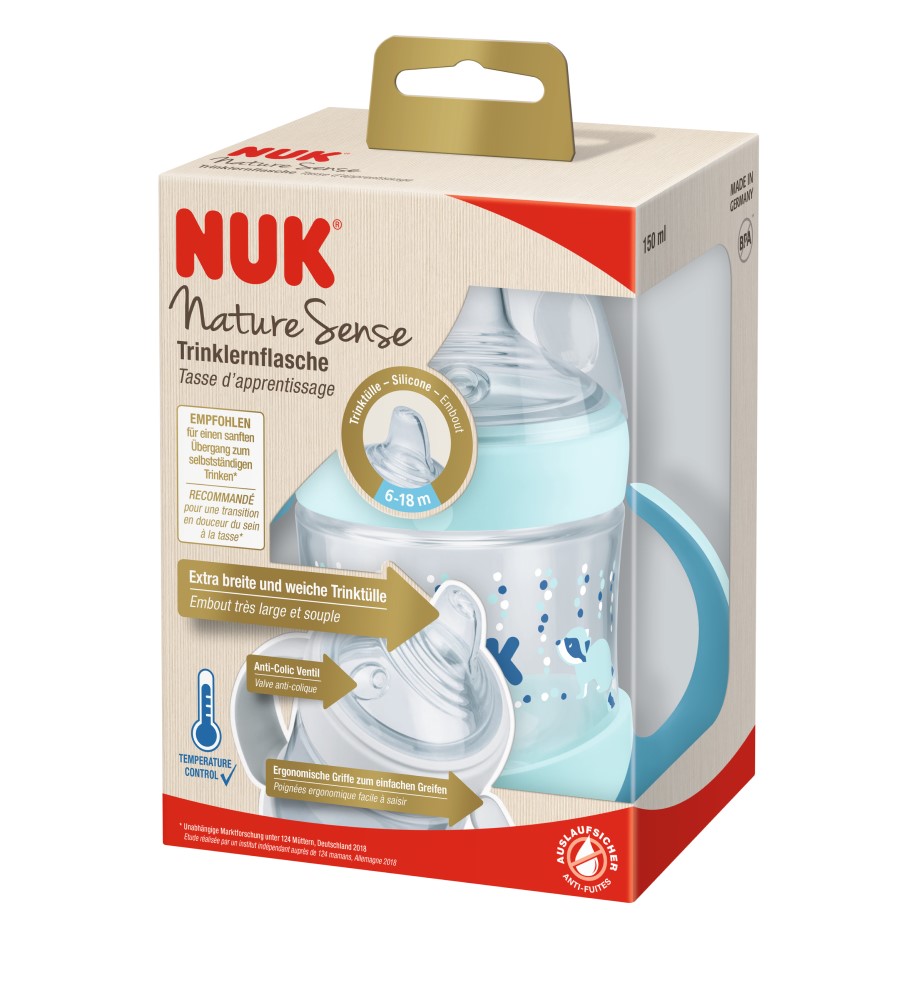 NUK Sticluta Nature plastic cu minere si adaptor 150ml 6luni+