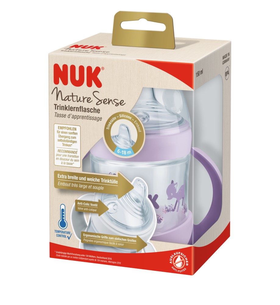 NUK Sticluta Nature plastic cu minere si adaptor 150ml 6luni+