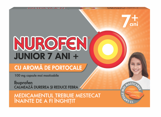 Nurofen Junior 7ani+ caps.moi masticab.100mg N12 (portocala) Reckitt