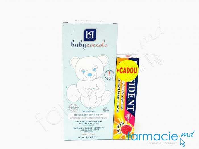 BabyCoccole Sampon-spuma baie copii 250ml 0luni+ + Pasta de dinti copii President Zmeura 0-3ani 30ml CADOU