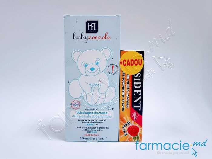 BabyCoccole Sampon-spuma baie copii 250ml 0luni+ + Pasta de dinti copii President Zmeura 0-3ani 30ml CADOU