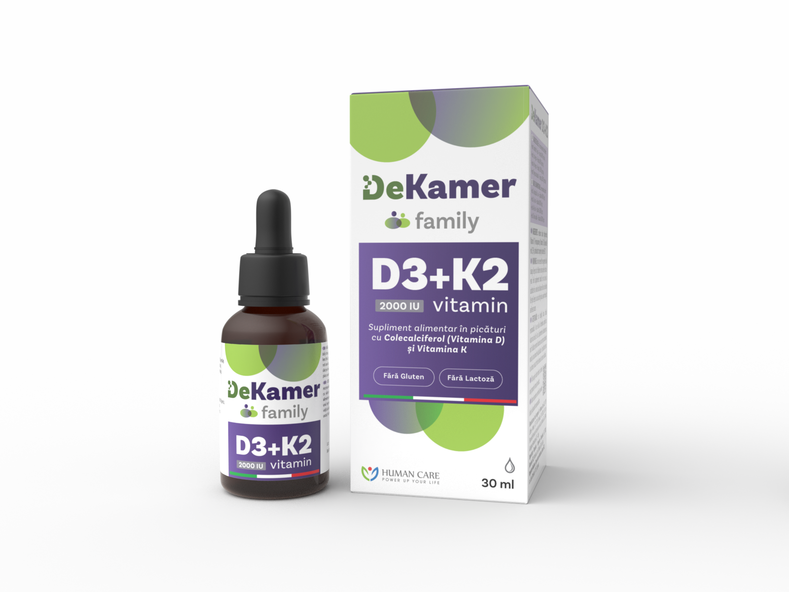 Dekamer Family D3+K2 (2000UI+75μg) 1 luna+ picaturi 30ml Human Care