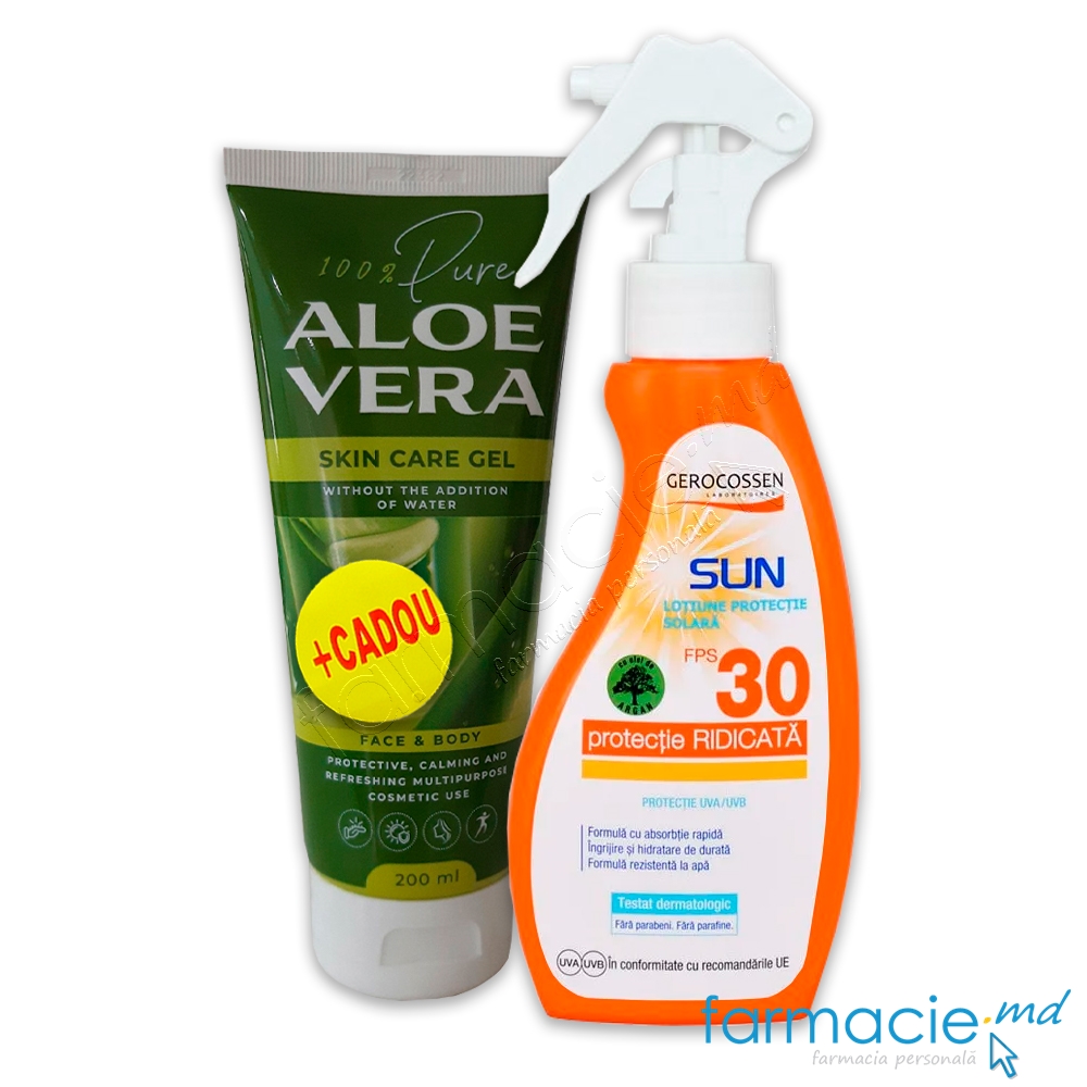 Gerocossen Sun Lotiune-spray protectie solara SPF30 200ml+Aloe Vera Pure gel fata&corp 200ml Human Care CADOU