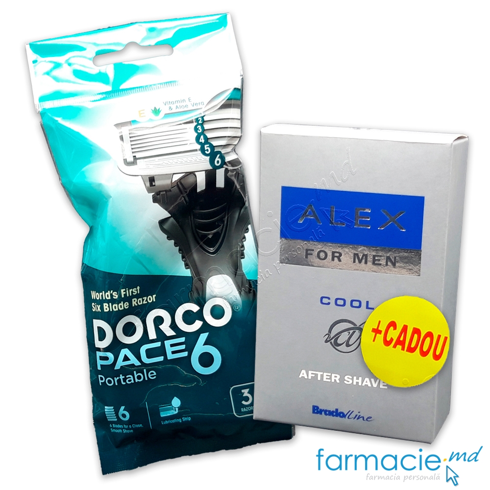 Dorco Pace 6 Razor portabil 6 lame N3+Alex Cool After Shave Lotiune dupa ras 100 ml Florin ZRT Cadou