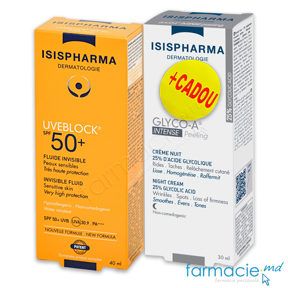 Uveblock SPF50 Invisible 40ml+Glyco-A Soft Peeling 5,5% 30ml Isispharma Cadou