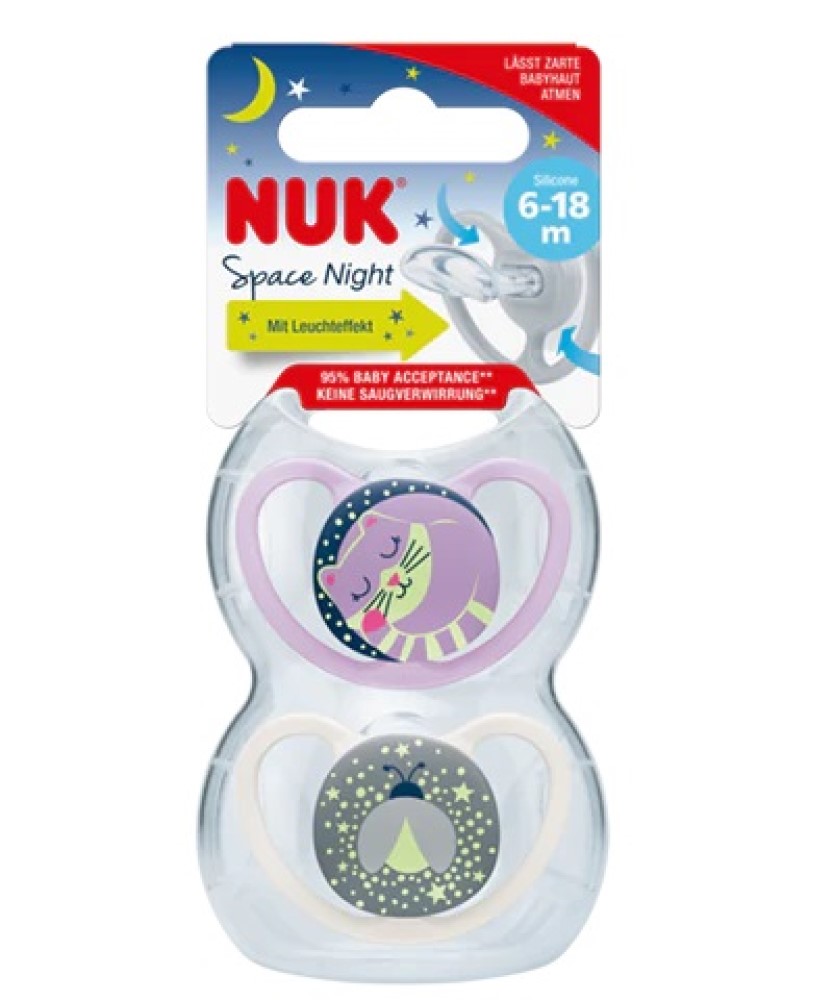 NUK Suzeta silicon de noapte SPACE 6-18 luni in cutie N2