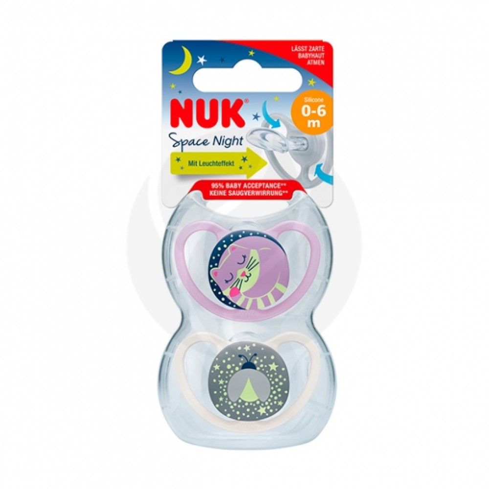 NUK Suzeta silicon de noapte SPACE 0-6 luni in cutie N2
