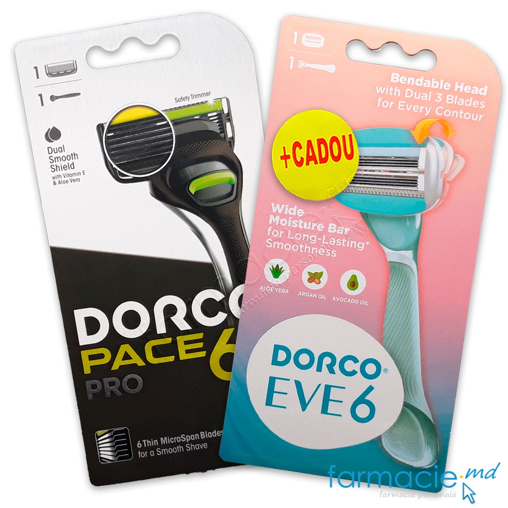 Dorco Pace 6 Pro Sistema de ras 6 lame N1+Dorco Eve 6 Sistema de ras 6 lame N1 femei CADOU