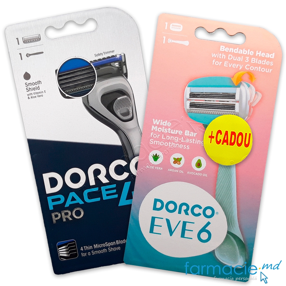 Dorco Pace 4 Pro Sistema de ras 4 lame N1+Dorco Eve 6 mini Sistema de ras 6 lame N1 femei CADOU
