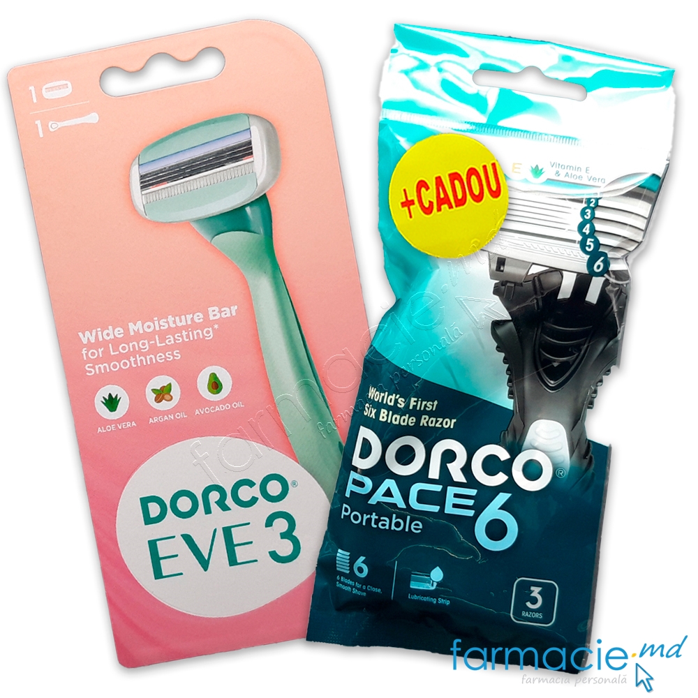 Dorco Eve 3 Sistema de ras 3 lame N1 femei+Dorco Pace 6 Razor portabil 6 lame N3 CADOU