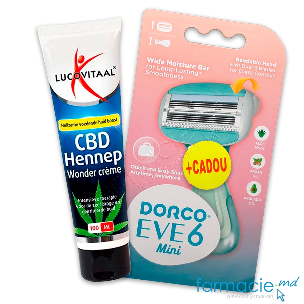 Lucovitaal Crema CBD pentru piele iritata si uscata cu Canabidiol 100ml+Dorco Eve 6 mini Sistema de ras 6 lame N1 femei CADOU