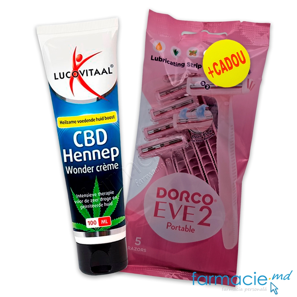 Lucovitaal Crema CBD pentru piele iritata si uscata cu Canabidiol 100ml+Dorco Eve 2 Razor portabil 2 lame N5 femei CADOU