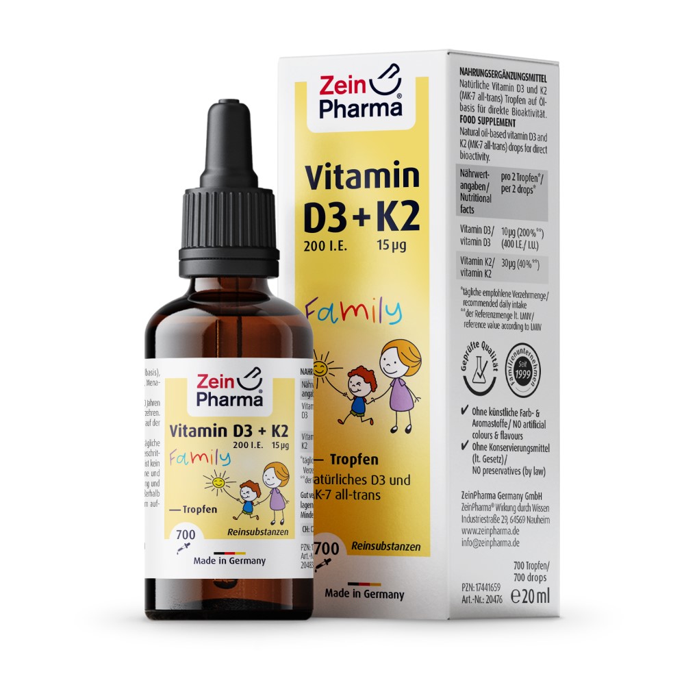 Vitamina D3+K2 (200 UI+15μg) Family 1+ picaturi 20ml ZeinPharma