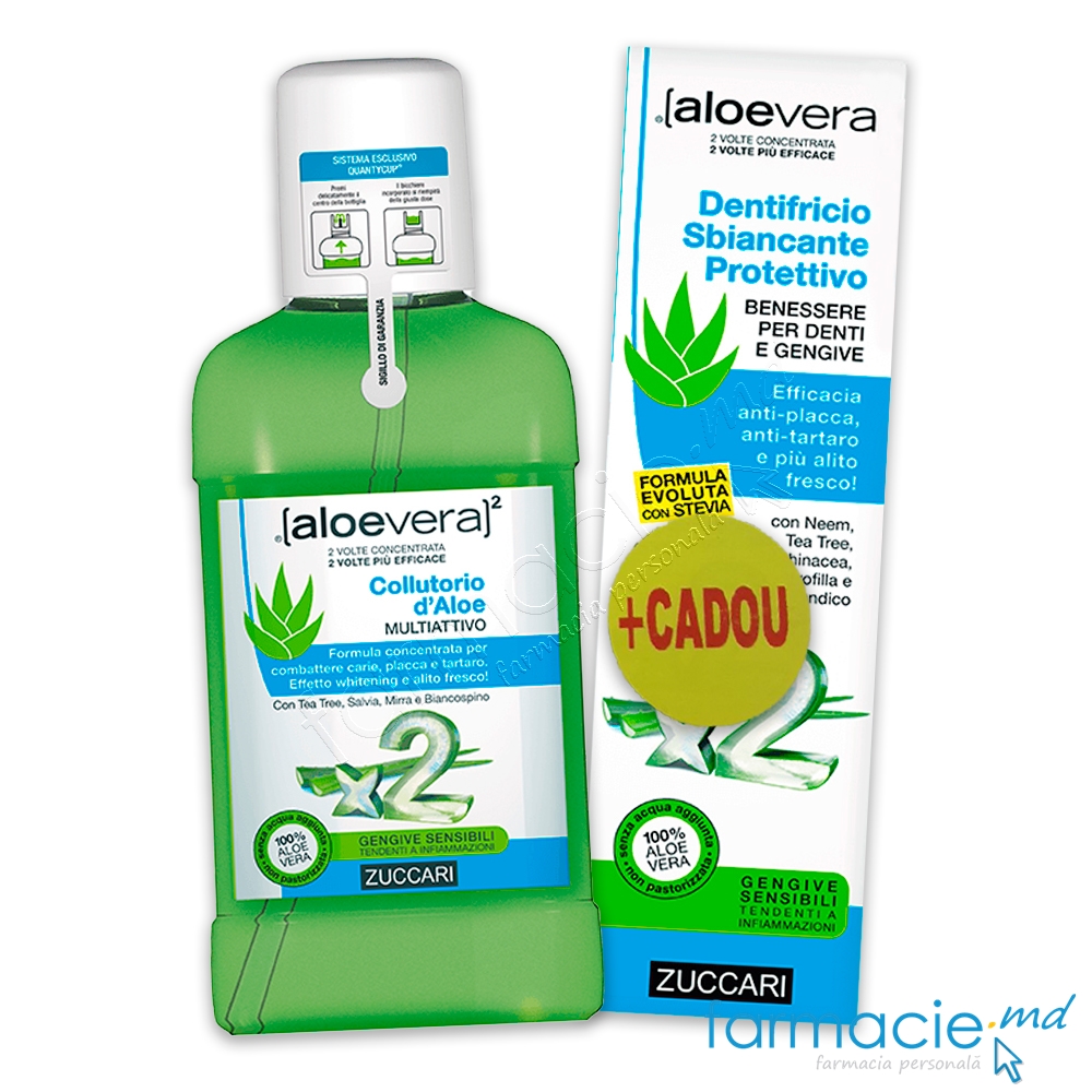 Zuccari AloeVera Apa de gura Multiactiva 250ml + Zuccari AloeVera Pasta-gel de dinti Inalbire&Protectie 100ml CADOU