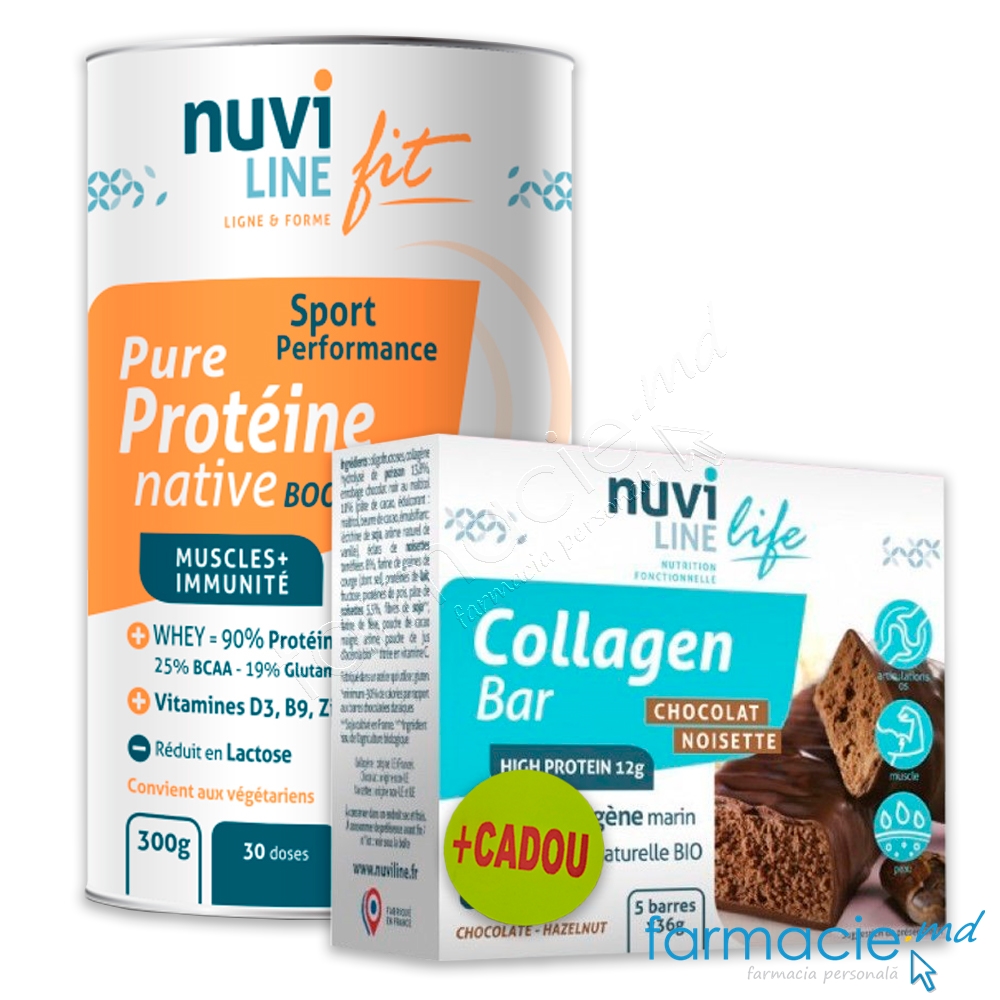 Proteine pure Nuviline Sport (gust ciocolata) 30doze x 10g pulbere 300g + CADOU