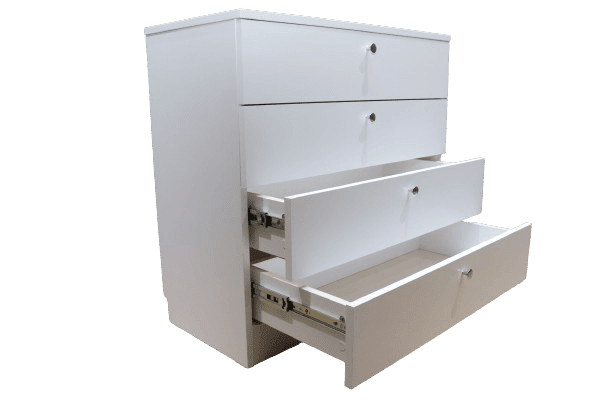 Белый комод из ЛДСП с 4 ящиками и металлическими ручками-кнопками, 8681SM MR