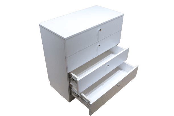 Белый комод из ЛДСП с 4 ящиками и металлическими ручками-кнопками, 8681SM MR