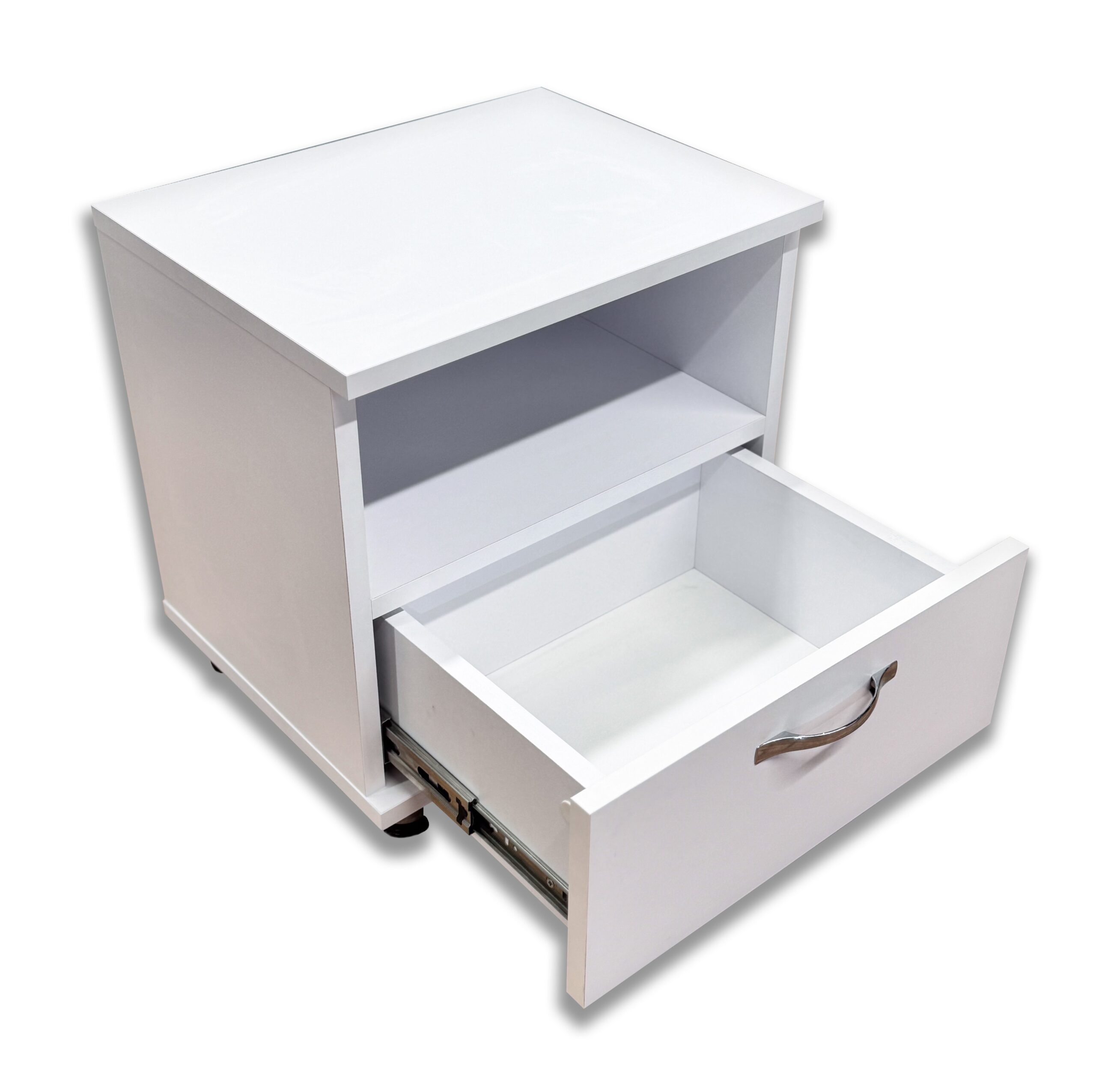 Noptieră Albă cu Sertar și Raft – 8681SM ME