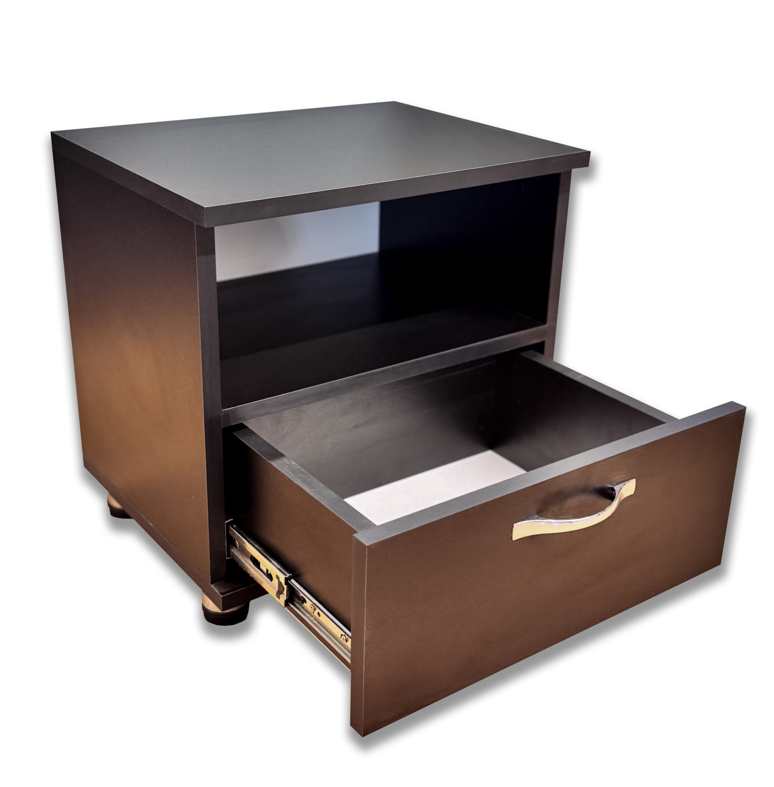 Noptieră Neagră cu Sertar și Raft – 190PE ME