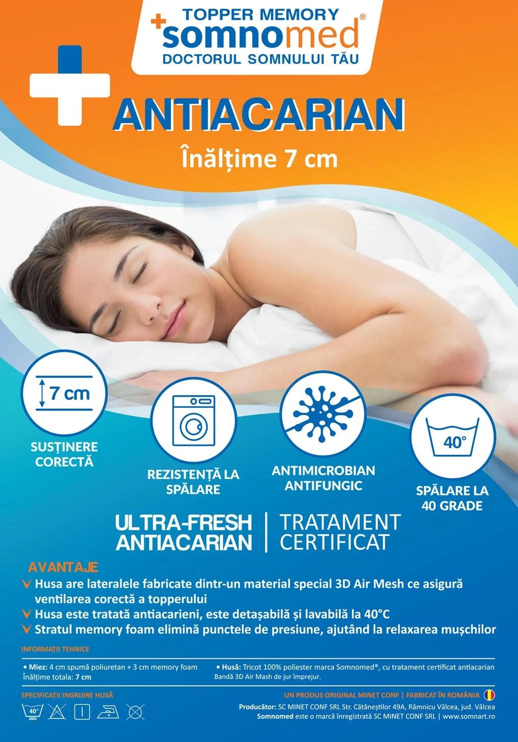Topper Somnomed Antiacaria Memory 140 x 200 cm