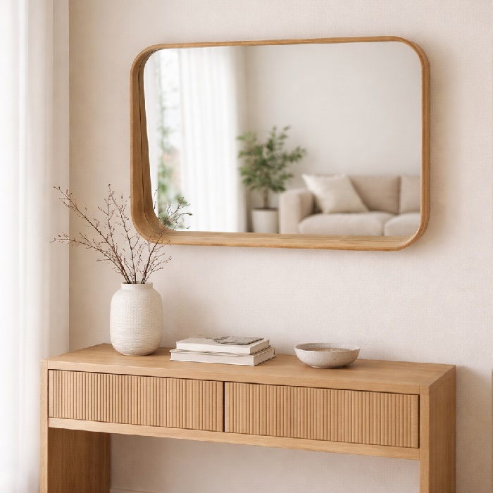Oglinda LINEARE cu bază din lemn masiv Hevea, 72x 52 cm | Oglinzi