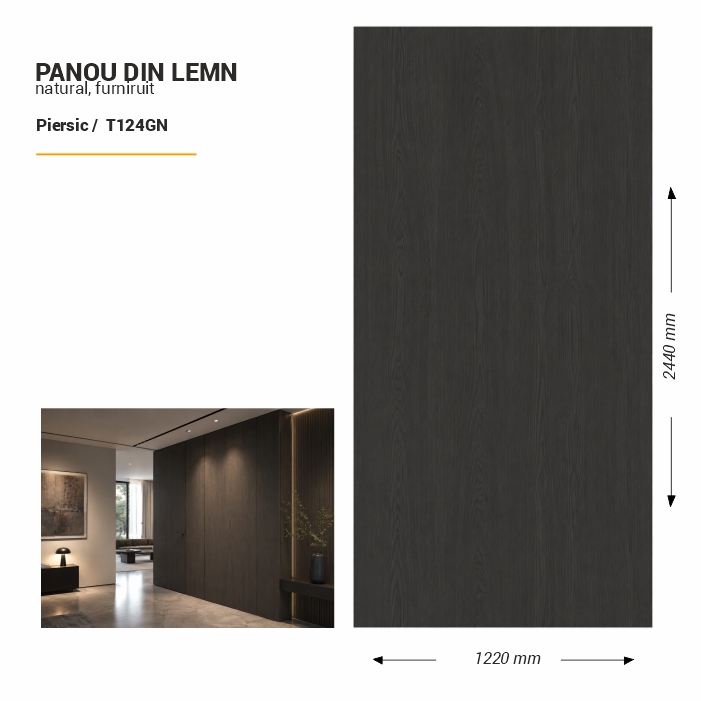 Panou din lemn furniruit, T124GN, Piersic, 2440x1220x3.8mm